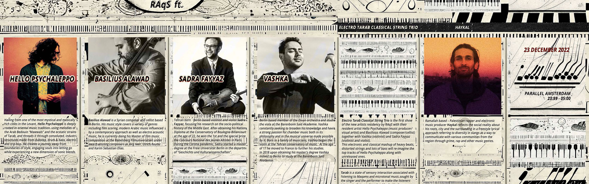 Photograph documenting HELLO PSYCHALEPPO: Electro Tarab — Classical String Trio